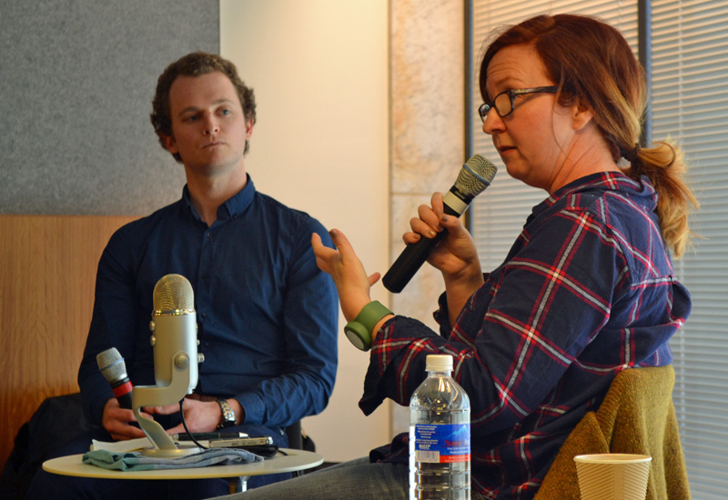 Katharine Murphy interviewed for the Penmanship podcast by Andrew McMillen at Canberra Writers Festival, August 2017. Photo credit: Stuart McMillen